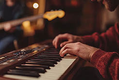 Hands playing a keyboard