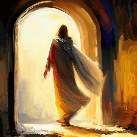 Jesus walking out of the tomb